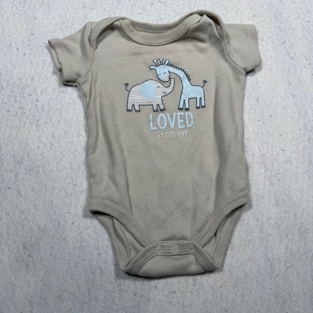 Little & Loved Tan Giraffe Elephant Loved By Everyone Bodysuit 6-9M